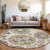 8' Beige Taupe And Brown Round Floral Medallion Washable Indoor Outdoor Area Rug