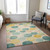 8' X 10' Teal Blue Yellow And Peach Geometric Washable Indoor Outdoor Area Rug