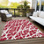 8' X 10' Red and White Abstract Washable Non Skid Indoor Outdoor Area Rug