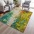 9' X 12' Green And Gold Abstract Washable Indoor Outdoor Area Rug