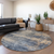8' Denim Blue And Tan Round Abstract Washable Indoor Outdoor Area Rug