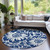 8' Round Navy and Ivory Round Floral Washable Non Skid Indoor Outdoor Area Rug