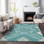 9' X 12' Teal Blue And Ivory Tribal Washable Indoor Outdoor Area Rug