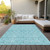 8' X 10' Teal Blue And Navy Blue Geometric Washable Indoor Outdoor Area Rug