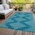 10' X 14' Teal Blue And Ivory Geometric Washable Indoor Outdoor Area Rug Transitional Style - Teal Blue, Ivory Color