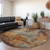 8' Copper Terra Cotta And Black Round Abstract Washable Indoor Outdoor Area Rug