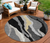 8' Black Gray And Tan Round Abstract Washable Indoor Outdoor Area Rug