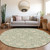 8' Artichoke Green And Beige Round Floral Washable Indoor Outdoor Area Rug Transitional Style - Artichoke Green, Beige Color