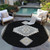 8' Black Gold And Gray Round Oriental Washable Indoor Outdoor Area Rug