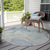 8' Round Beige and Blue Round Abstract Washable Non Skid Indoor Outdoor Area Rug