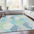 10' X 14' Teal Blue Aqua And Navy Blue Floral Washable Indoor Outdoor Area Rug