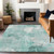 9' X 12' Teal Blue And Ivory Floral Washable Indoor Outdoor Area Rug - Teal Blue, Ivory
