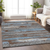 8' X 10' Chocolate Blue And Beige Striped Washable Indoor Outdoor Area Rug