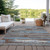 8' X 10' Chocolate Blue And Beige Striped Washable Indoor Outdoor Area Rug