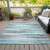 9' X 12' Teal Blue Plum And Ivory Striped Washable Indoor Outdoor Area Rug