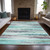 9' X 12' Teal Blue Plum And Ivory Striped Washable Indoor Outdoor Area Rug