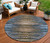 8' Blue Brown And Sky Blue Round Striped Washable Indoor Outdoor Area Rug