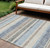 10' X 14' Navy Blue And Beige Striped Washable Indoor Outdoor Area Rug
