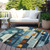 8' Blue Ivory And Copper Round Geometric Washable Indoor Outdoor Area Rug