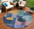 8' Blue Green And Copper Round Geometric Washable Indoor Outdoor Area Rug