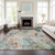 8' X 10' Teal Blue And Green Floral Washable Indoor Outdoor Area Rug