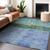 8' X 10' Blue And Lime Green Abstract Washable Indoor Outdoor Area Rug