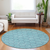 8' Teal Blue And Navy Blue Round Geometric Washable Indoor Outdoor Area Rug