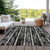 9' X 12' Black Gray And Ivory Striped Washable Indoor Outdoor Area Rug - Black, Gray, Ivory