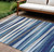 9' X 12' Navy Blue Ivory And Gray Striped Washable Indoor Outdoor Area Rug