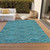 8' X 10' Teal Blue Fern Green And Ivory Geometric Washable Indoor Outdoor Area Rug