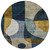 8' Blue Gold And Gray Round Abstract Washable Indoor Outdoor Area Rug