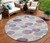 8' Plum Beige And Denim Blue Round Geometric Washable Indoor Outdoor Area Rug