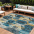 10' X 14' Teal Blue Gold And Silver Geometric Washable Indoor Outdoor Area Rug