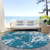 8' Teal Blue Navy Blue And Gray Round Ikat Washable Indoor Outdoor Area Rug
