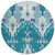 8' Teal Blue Navy Blue And Gray Round Ikat Washable Indoor Outdoor Area Rug