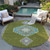 8' Olive Green Pink And Ivory Round Oriental Washable Indoor Outdoor Area Rug