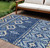 9' X 12' Navy Blue Beige And Ivory Aztec Washable Indoor Outdoor Area Rug