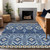 9' X 12' Navy Blue Beige And Ivory Aztec Washable Indoor Outdoor Area Rug
