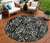 8' Black Gray And Ivory Round Floral Washable Indoor Outdoor Area Rug