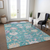 8' X 10' Teal Blue Pink And Ivory Floral Washable Indoor Outdoor Area Rug
