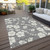 9' X 12' Gray And Ivory Floral Washable Indoor Outdoor Area Rug Transitional Style - Gray, Ivory Color