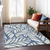 8' X 10' Navy Blue And Beige Floral Washable Indoor Outdoor Area Rug