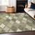 10' X 14' Artichoke Green Beige And Ivory Geometric Washable Indoor Outdoor Area Rug