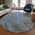 8' Gray Charcoal And Blue Round Abstract Washable Indoor Outdoor Area Rug