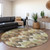 8' Chocolate Copper And Artichoke Green Round Abstract Washable Indoor Outdoor Area Rug