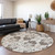 8' Chocolate Taupe And Beige Round Oriental Washable Indoor Outdoor Area Rug