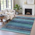 10' X 14' Teal Blue Aqua And Navy Blue Striped Washable Indoor Outdoor Area Rug