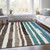 10' X 14' Brown Teal Blue And Ivory Striped Washable Indoor Outdoor Area Rug