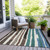 10' X 14' Brown Teal Blue And Ivory Striped Washable Indoor Outdoor Area Rug
