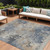 10' X 14' Denim Blue Beige And Charcoal Abstract Washable Indoor Outdoor Area Rug